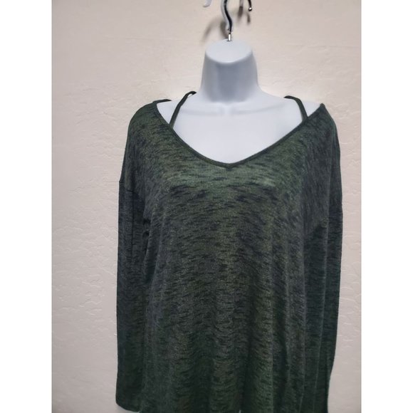 Juicy Couture Large Heathered Gray Strappy Neck Hi Lo Long Sleeve Shirt Top - Picture 4 of 6